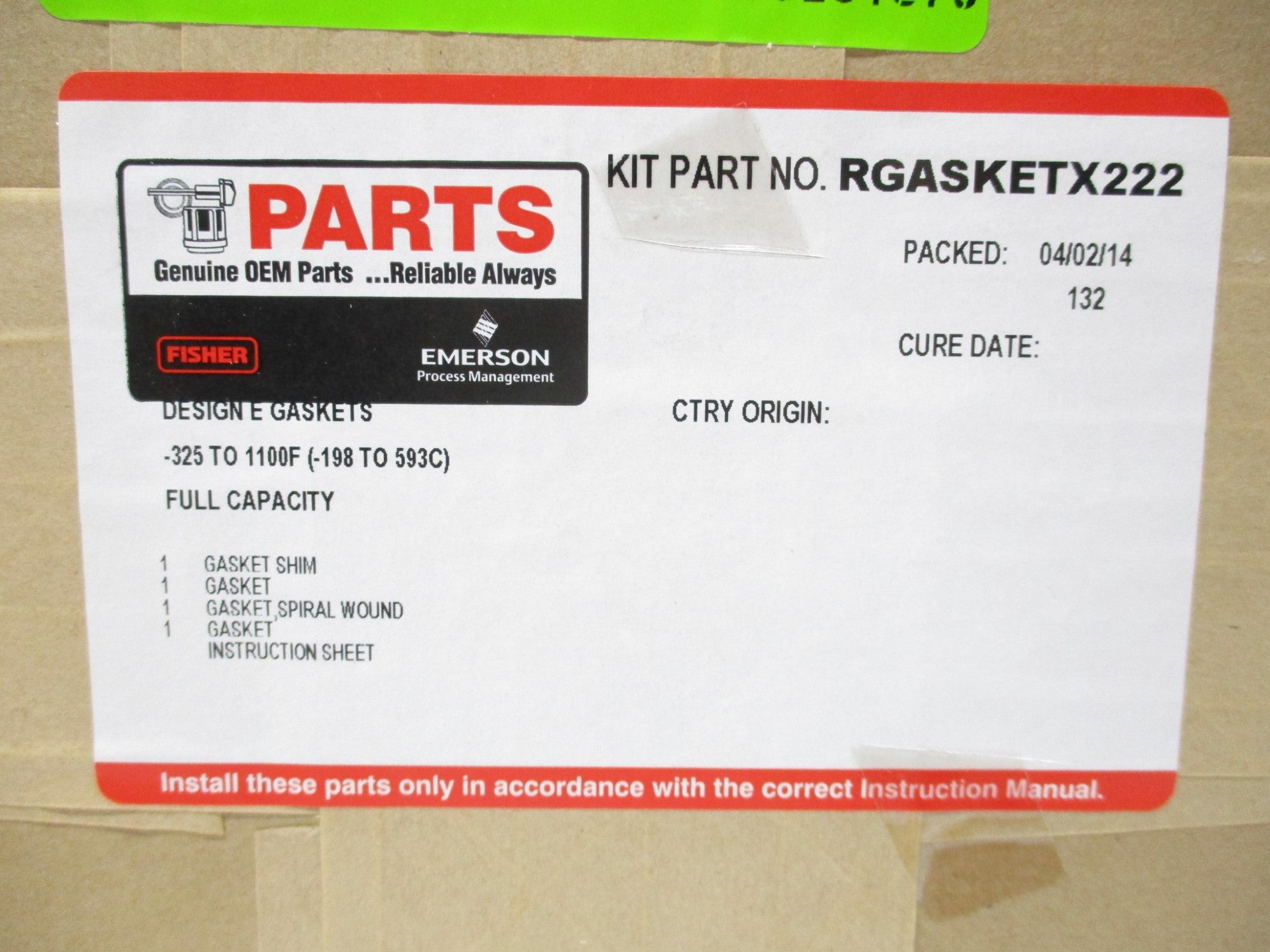FISHER RGASKETX222 NSMP