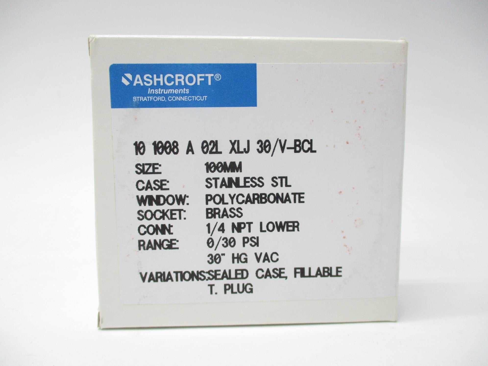 ASHCROFT 101008A02LXLJ30/V-BCL 0-30PSI NSMP
