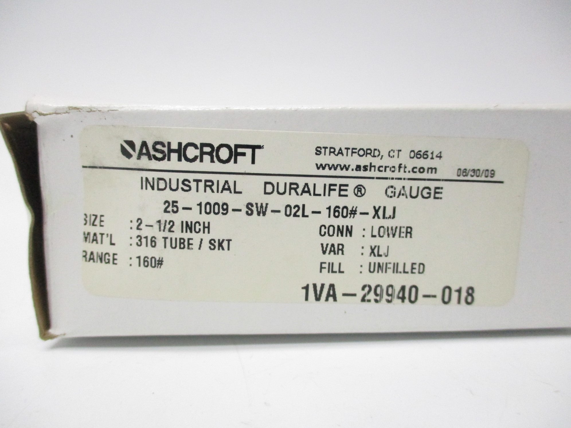 ASHCROFT 25-1009-SW-02L-160#-XLJ NSMP