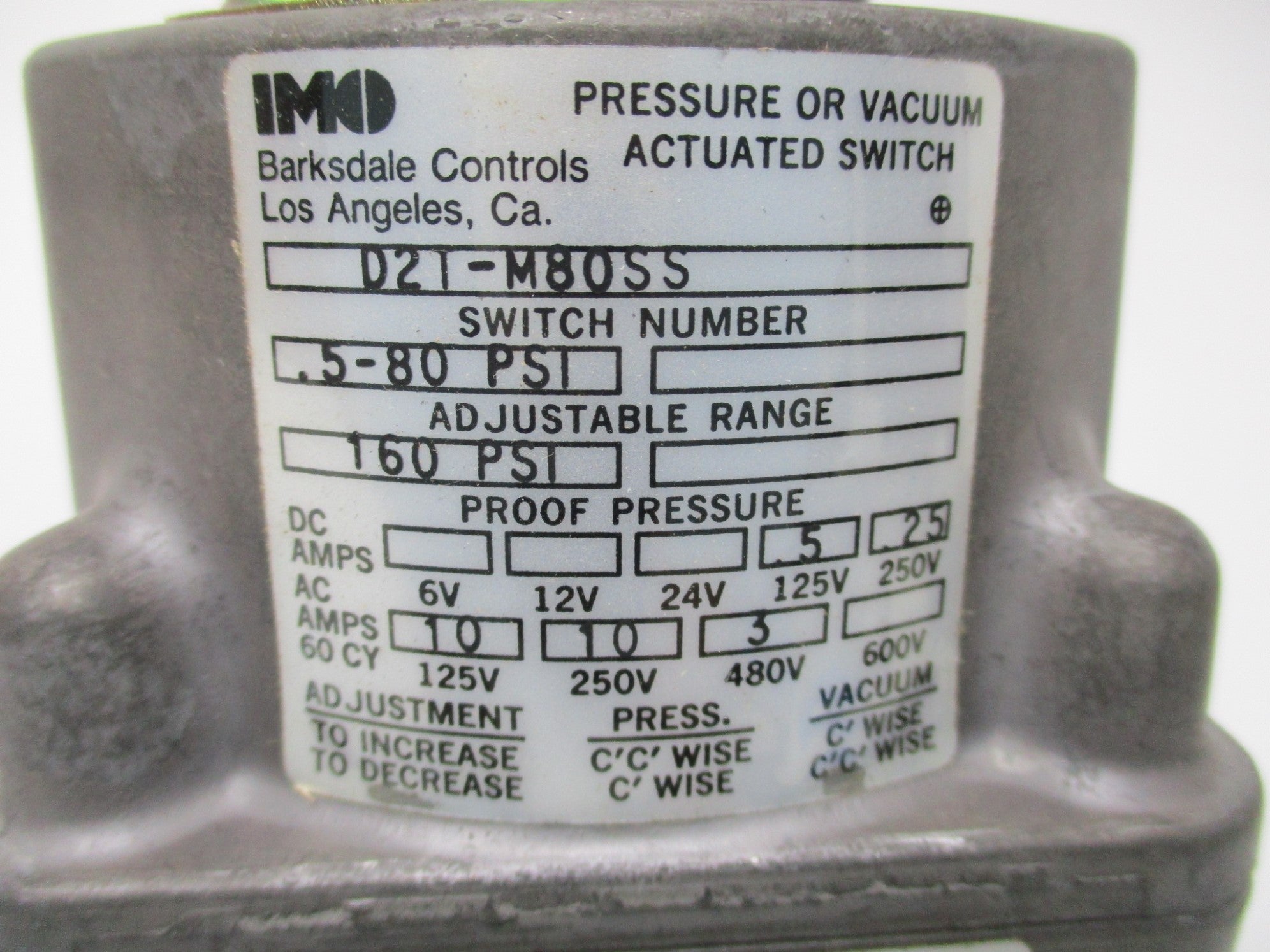 BARKSDALE D2T-M80SS 480VAC 3A .5-80PSI NSMP