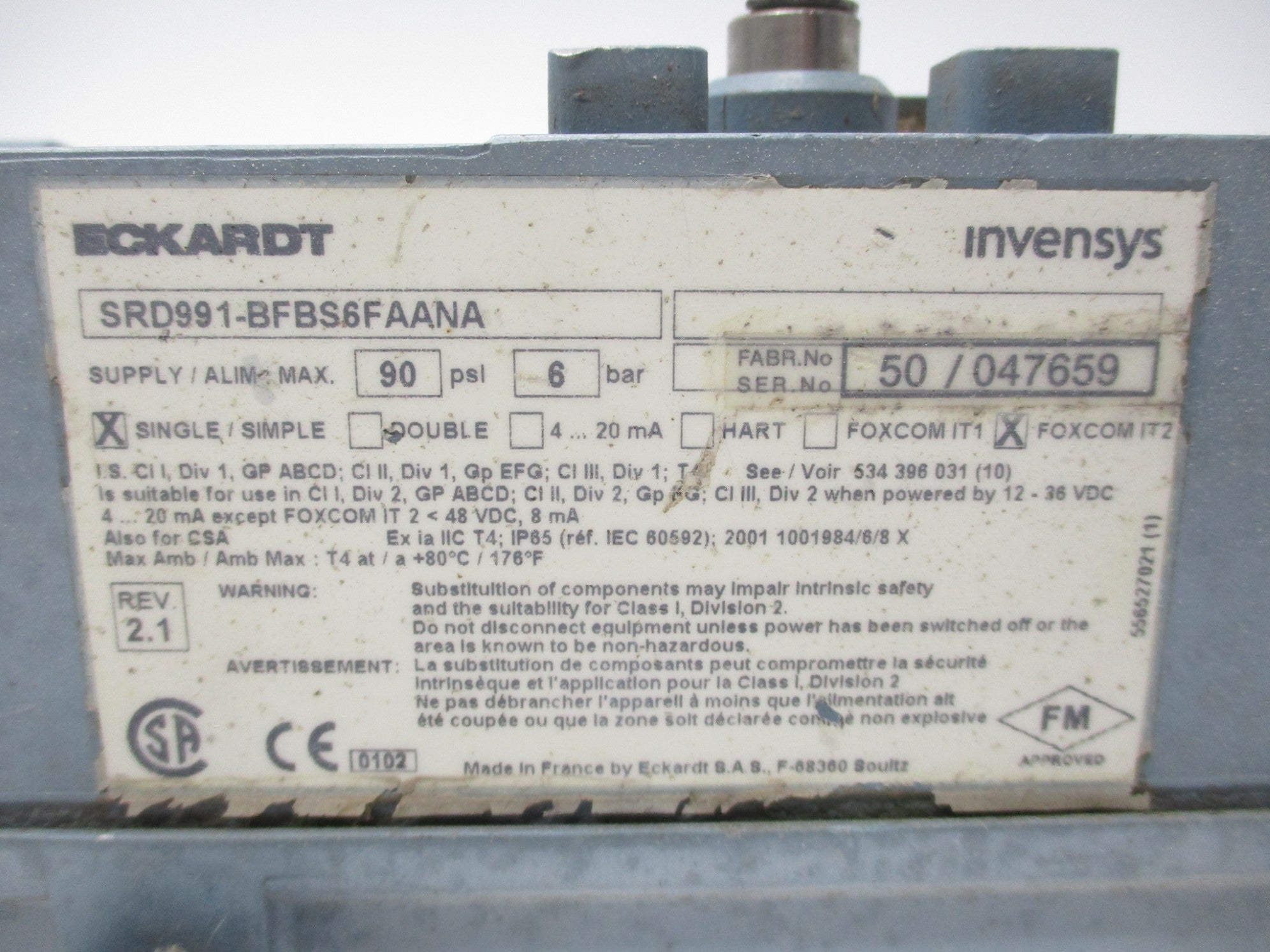 ECKARDT SRD991-BFBS6FAANA 90PSI REV 2.1 UNMP