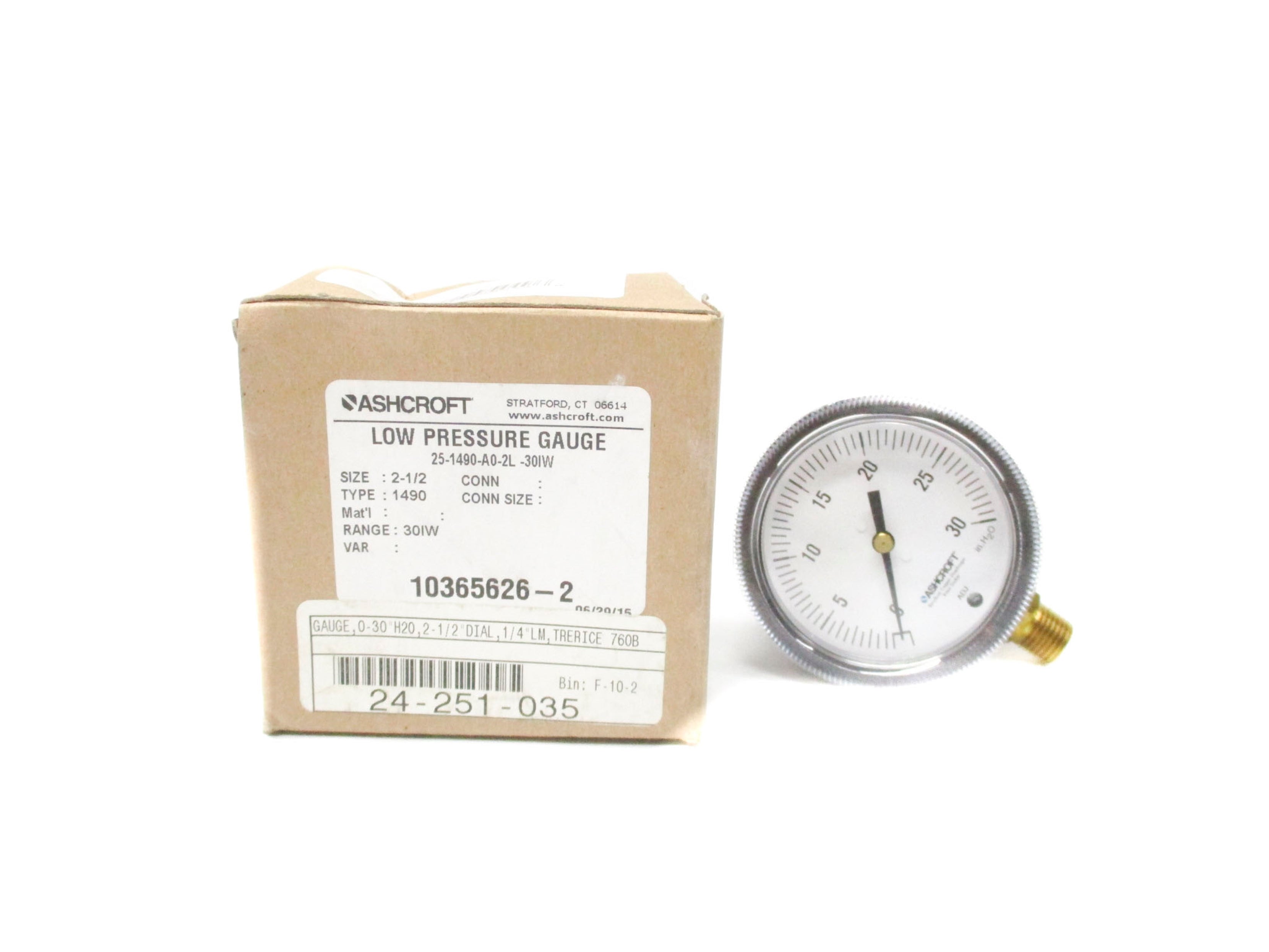 ASHCROFT 25-1490-A0-2L-30IW 0-30PSI NSMP