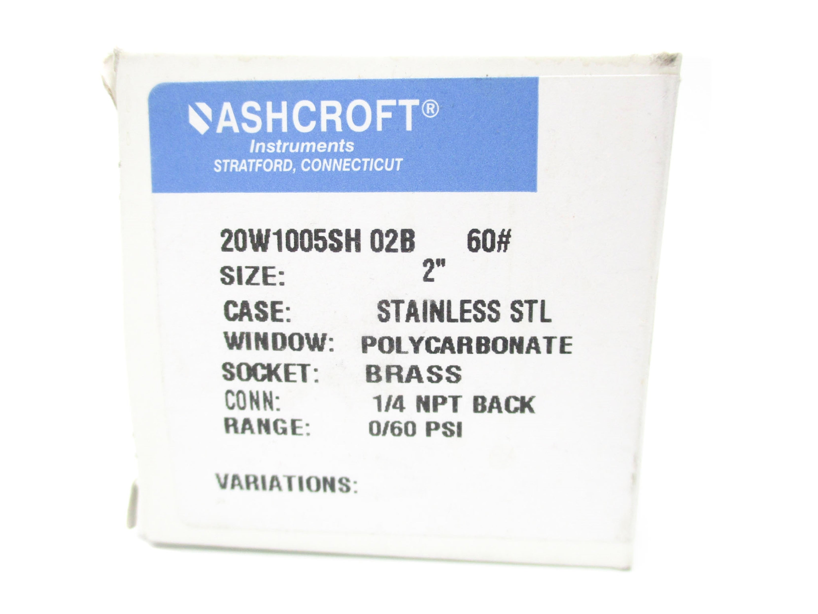 ASHCROFT 20W1005SH02B-60# 0-60PSI NSMP