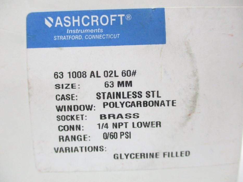 ASHCROFT 631008AL02L60# 0-60 PSI NSMP