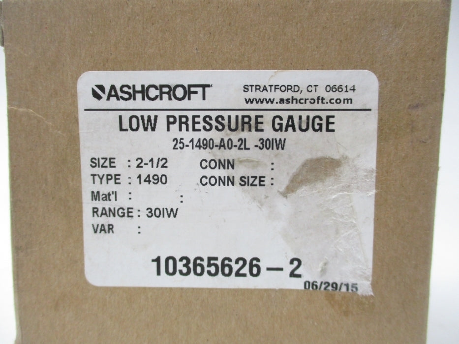 ASHCROFT 25-1490-A0-2L-30IW 0-30 PSI NSMP