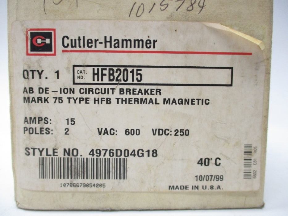 CUTLER HAMMER HFB2015 600VAC 15A NSMP