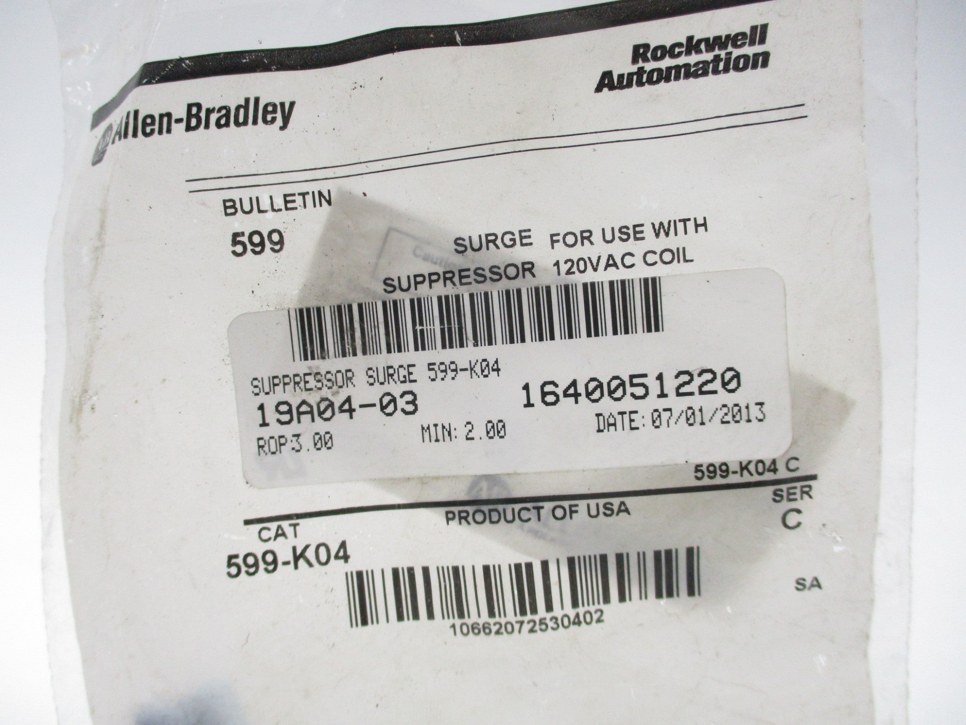 ALLEN BRADLEY 599-K04 SER. C 120VAC NSMP
