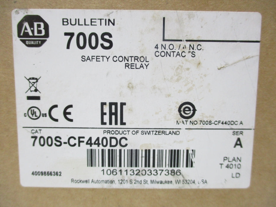 ALLEN BRADLEY 700S-CF440DC SER. A 110/120V (BR/WH) NSMP