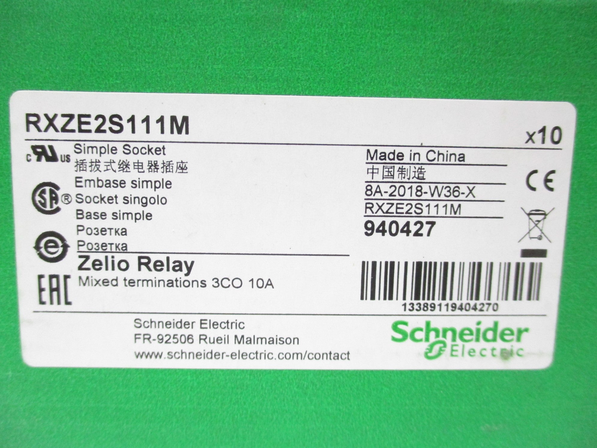 SCHNEIDER ELECTRIC RXZE2S111M (PKG OF 10) NSMP