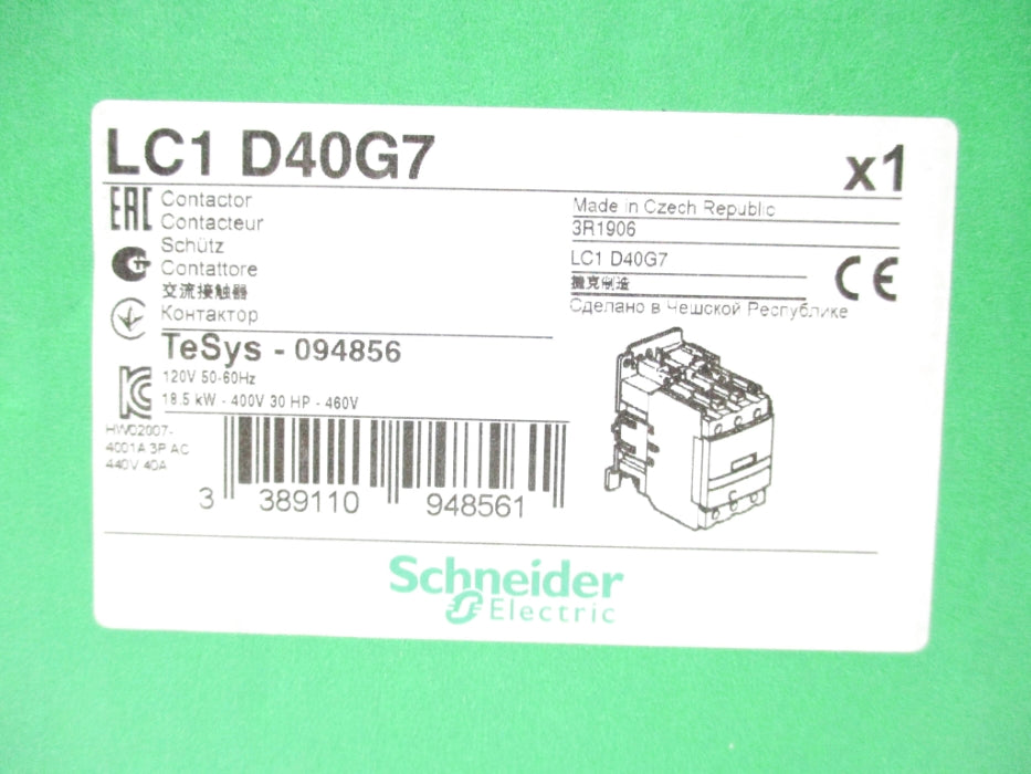 SCHNEIDER ELECTRIC LC1D40G7 120V 60A NSMP