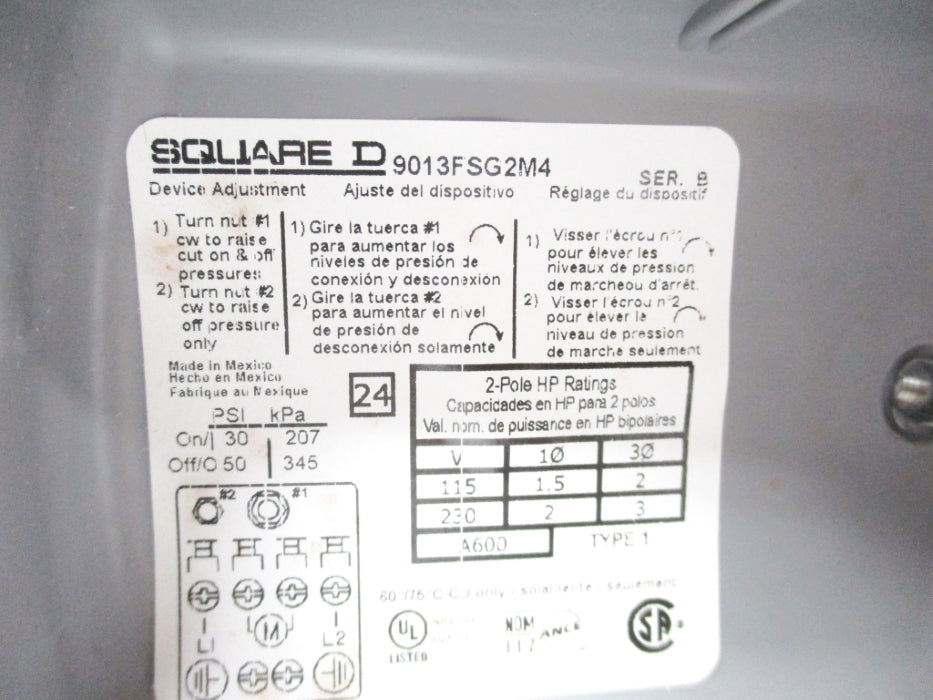 SQUARE D 9013FSG2M4 SER. B 115/230V 30/50PSI NSNP