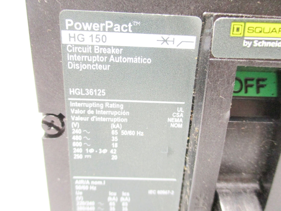 SQUARE D HGL36125 600V 125A NSNP