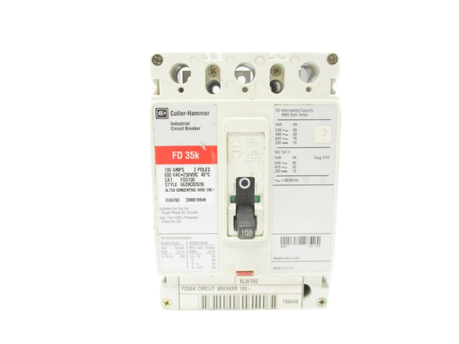 CUTLER HAMMER FD3100 6639C82G96 600VAC 100A NSNP