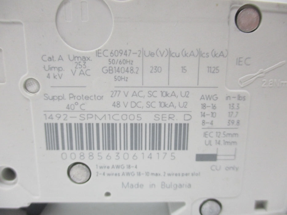 ALLEN BRADLEY 1492-SPM1C005 SER. D 230V 3A NSNP