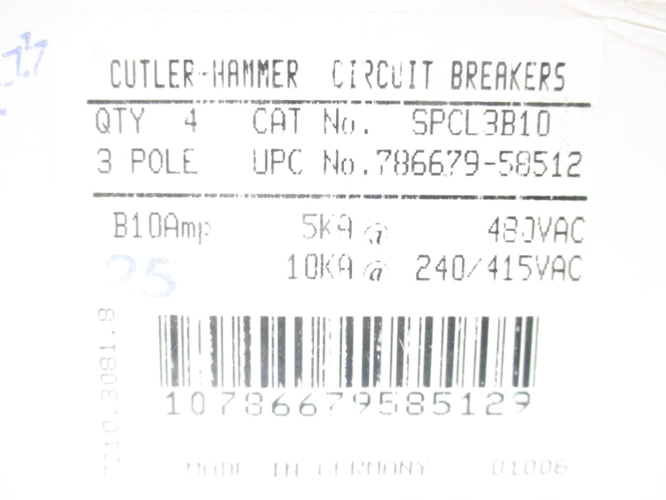 CUTLER HAMMER SPCL3B10 480V (PKG OF 4) NSMP
