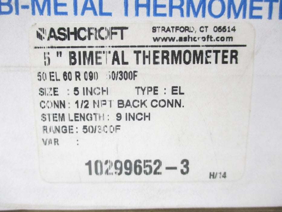 ASHCROFT 50EL60R09050/300F 50-300F NSMP