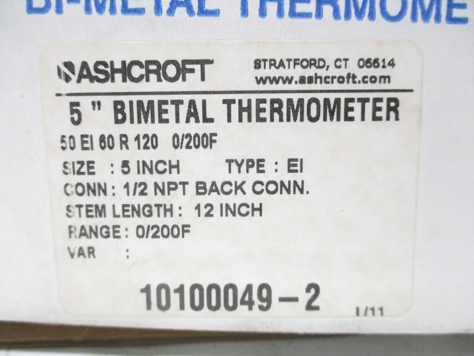 ASHCROFT 50EI60R1200/200F 0-200F NSMP