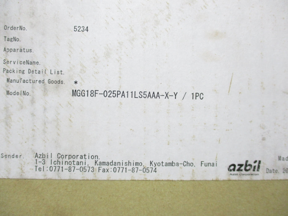 AZBIL MGG18F-025PA11LS5AAA-X-Y NSMP