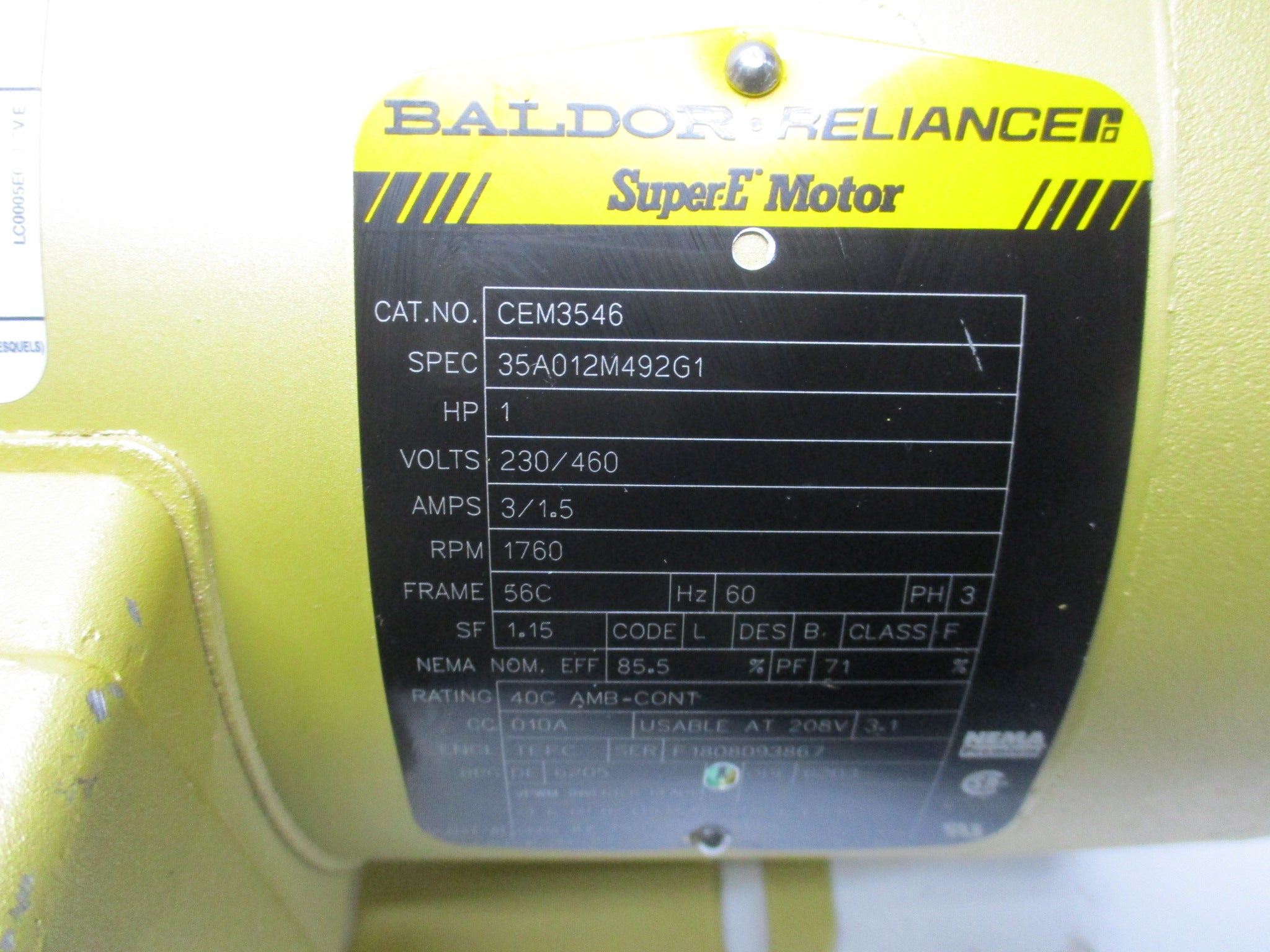 BALDOR CEM3546 35A012M492G1 230/460V 3/1.5A NSNP