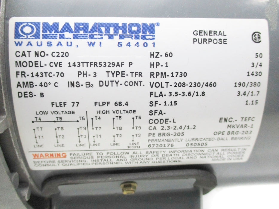MARATHON ELECTRIC 143TTFR5329 NSMP
