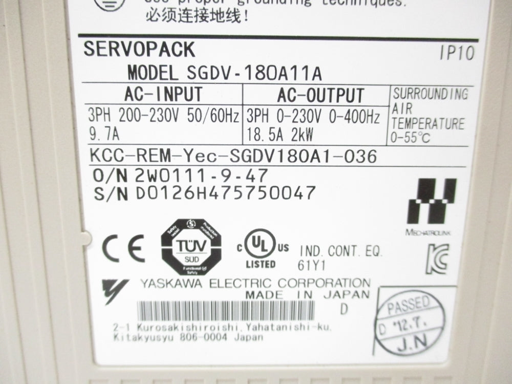 YASKAWA SGDV-180A11A NSMP
