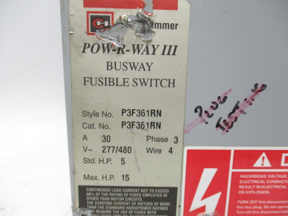 CUTLER HAMMER P3F361RN 277/480V 30A UNMP