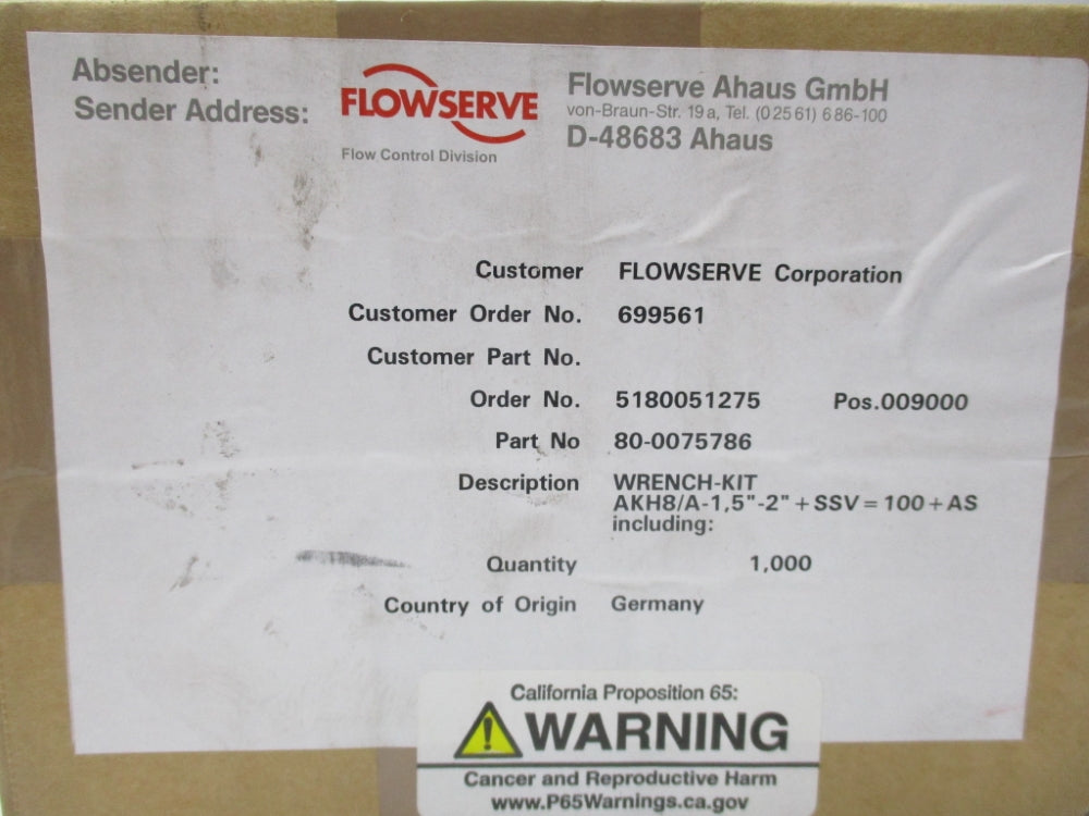 FLOWSERVE 80-0075786 NSFS