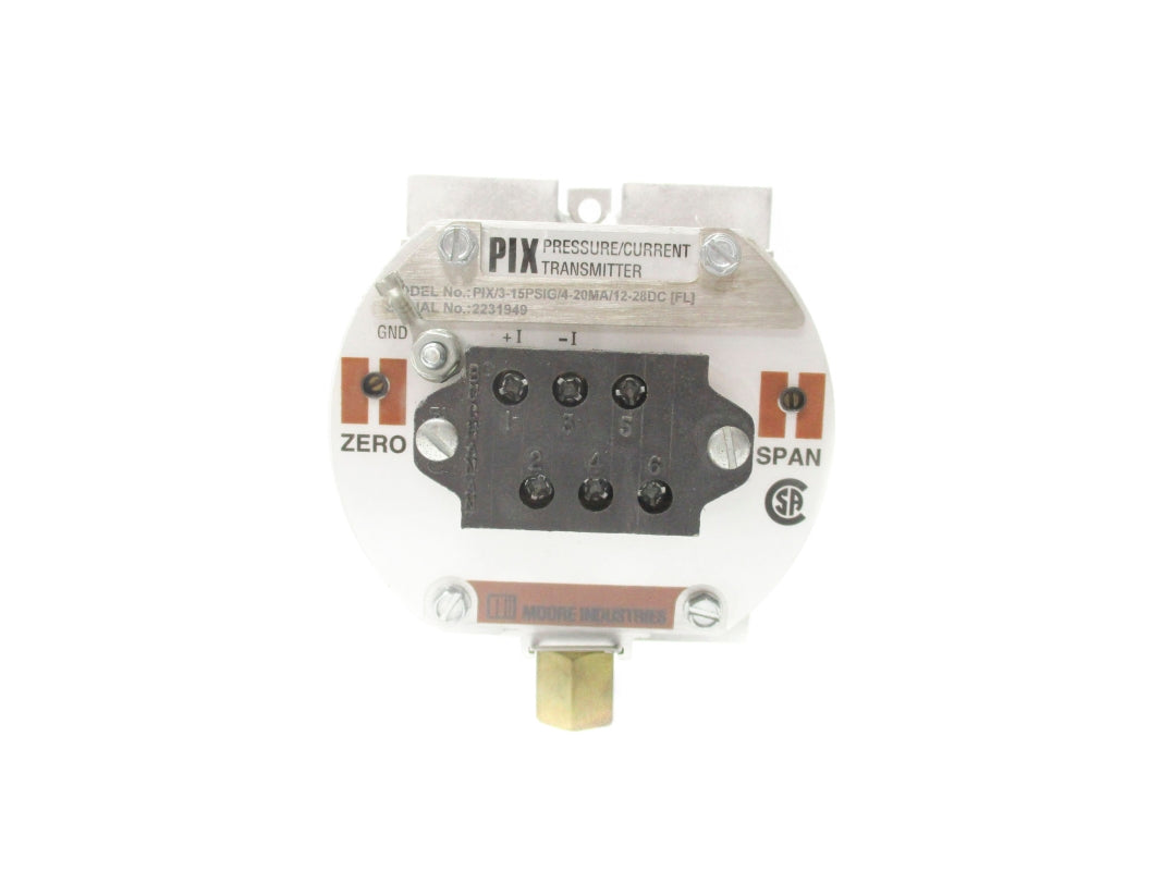 MOORE INDUSTRIES PIX/3-15PSIG/4-20MA/12-28DC-FL 3-15PSI UNMP