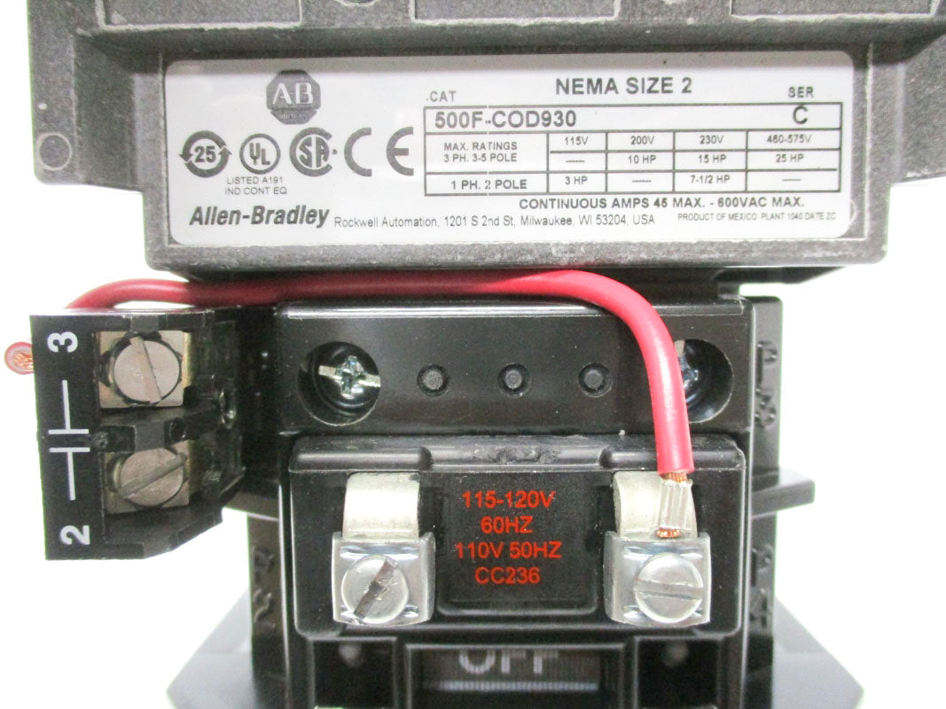 ALLEN BRADLEY 500F-COD930 SER. C 110/115-120V 45A (BR/WH) NSMP