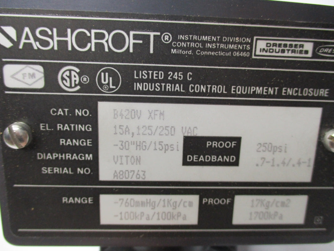 ASHCROFT B420VXFM 250V 15A 250PSI NSNP