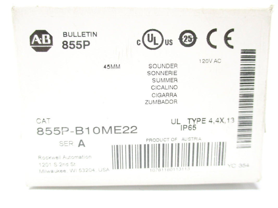 ALLEN BRADLEY 855P-B10ME22 SER. A 120VAC (WH) NSMP