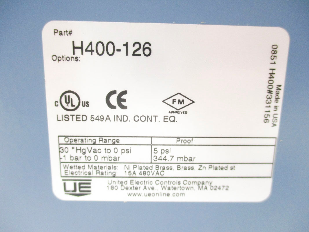 UNITED ELECTRIC H400-126 480VAC 15A 30"HGVAC-0PSI NSNP