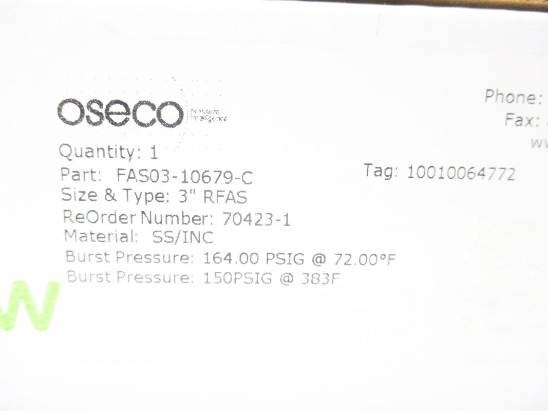 OSECO FAS03-10679-C 164.0PSI 383'F NSMP