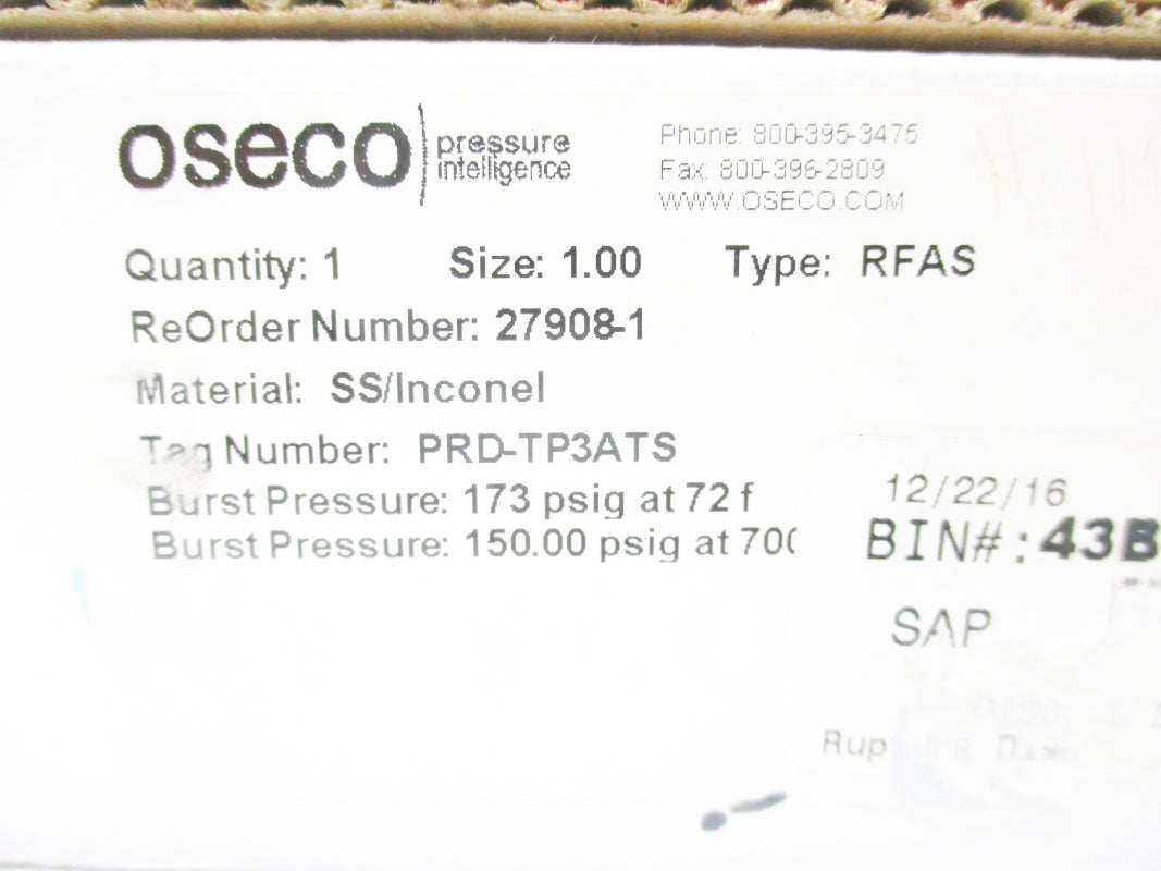OSECO PRD-TP3ATS 173PSI 700'F NSMP