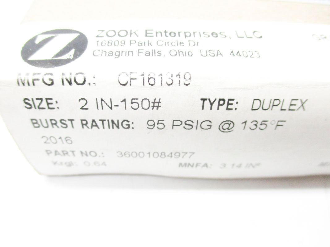 ZOOK ENTERPRISES CF161319 36001084977 95PSI 135'F NSMP