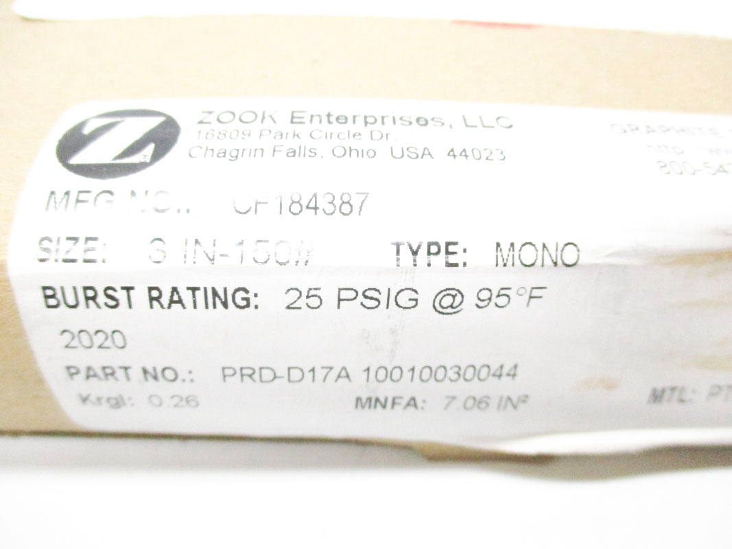 ZOOK ENTERPRISES CF184387 PRD-D17A 25PSI 3" NSMP
