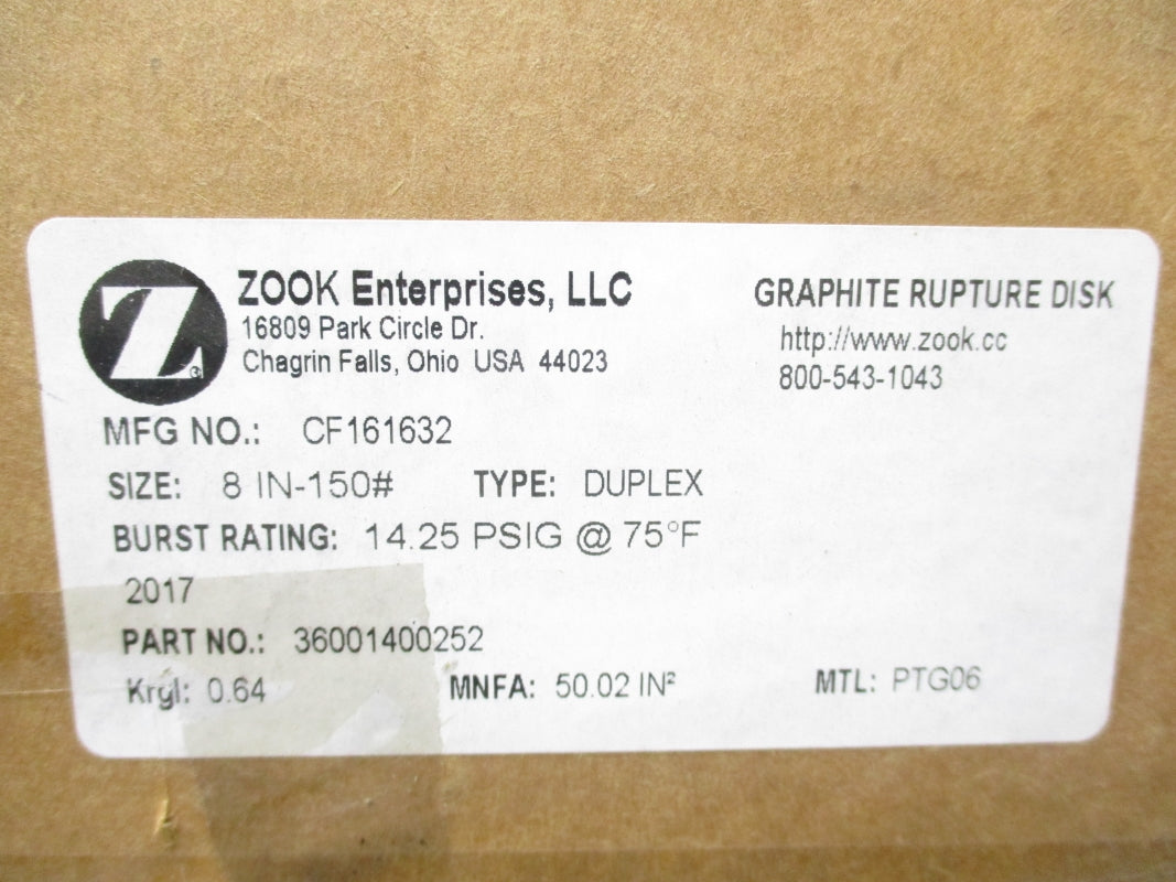 ZOOK ENTERPRISES CF161632 36001400252 14.5PSI 75'F NSMP