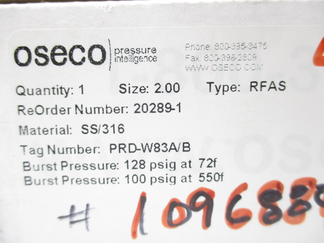 OSECO 20289-1 RFAS 2" 128PSI 550'F NSMP