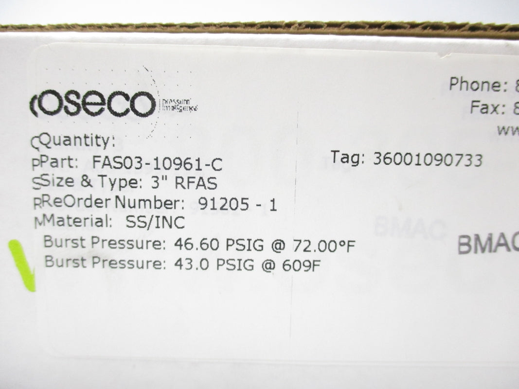 OSECO 91205-1 FAS03-10961-C 46.60PSI 609'F NSMP