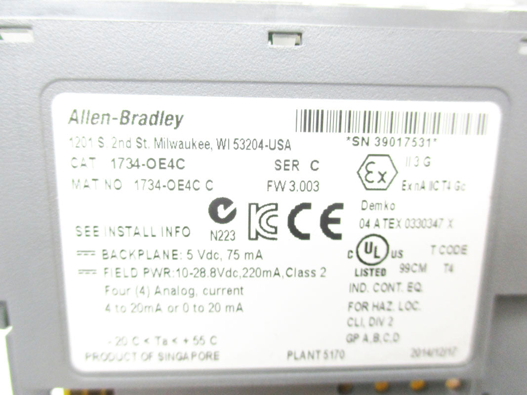 INDUSTRIAL SPARE PART 1734-OE4C SER. C F/W 3.003 10-28.8VDC NSMP