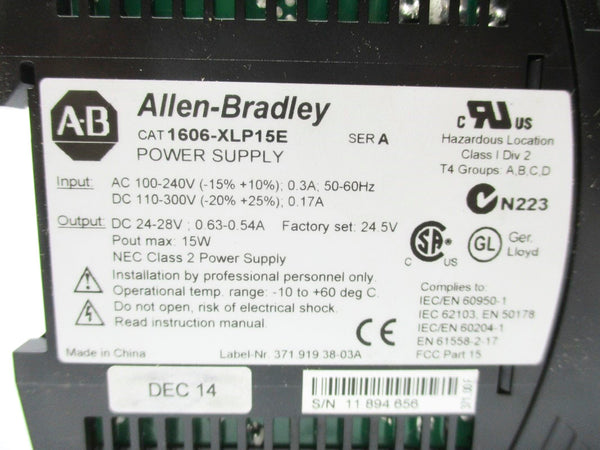 ALLEN BRADLEY 1606-XLP15E SER. A 100-240V 0.3A NSMP