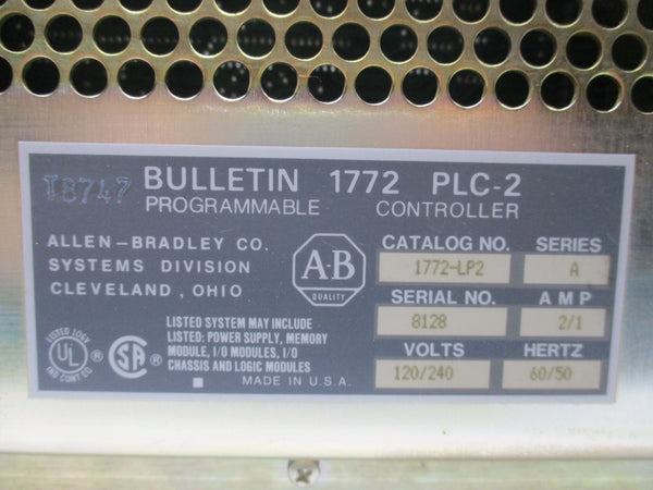 ALLEN BRADLEY 1772-LP2 SER. A 120/240V 2/1A (NO KEY) UNMP
