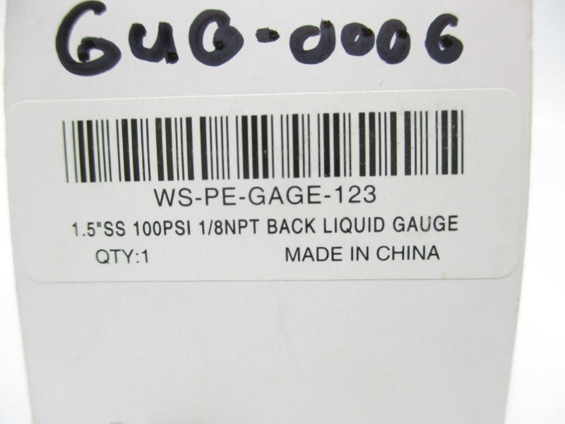 GAUGE WS-PE-GAGE-123 0-100PSI 1/8" NSMP