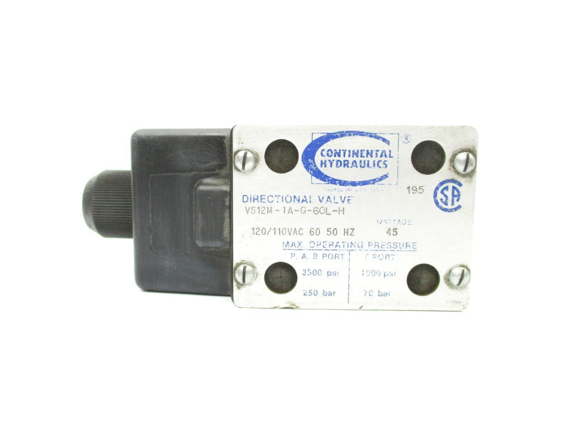 CONTINENTAL HYDRAULICS VS12M-1A-G-60L-H 120/110VAC 3500PSI UNMP