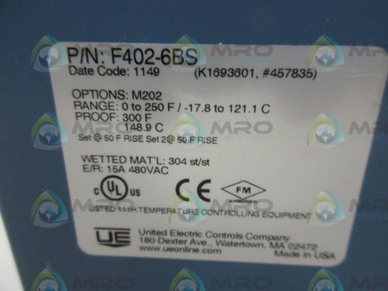 UNITED ELECTRIC F402-6BS TEMPERATURE SWITCH NSNP