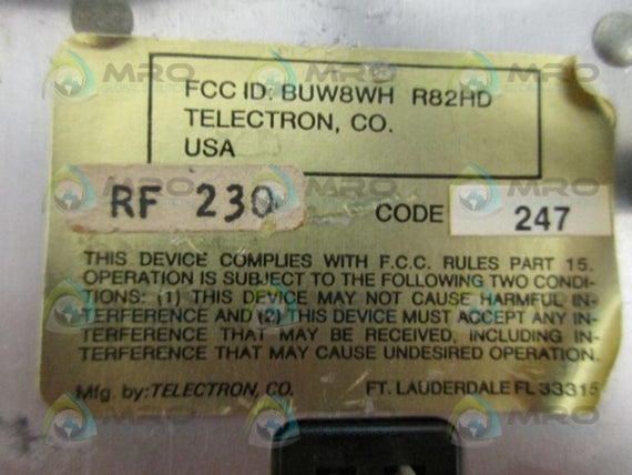 TELECTRON RF 230 GARAGE DOOR OPENER UNMP