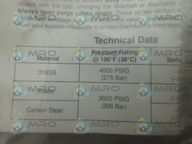 WHITEY 316SS VALVE NSMP