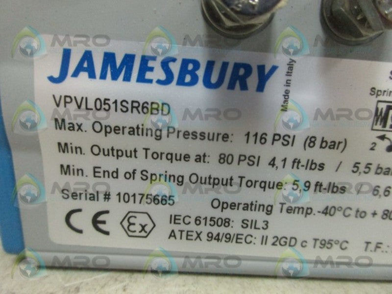 JAMESBURY VPVL051SR6BD ACTUATOR NSMP
