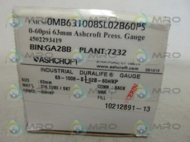 ASHCROFT 63-1008-SL-02B-60 GAUGE NSMP