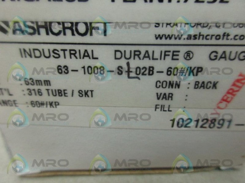 ASHCROFT 63-1008-SL-02B-60 GAUGE NSMP